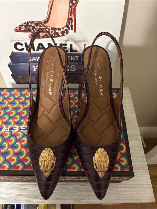 Kurt Geiger Shoes - Kurt Geiger Burgundy BELGRAVIA Quilted Slingback Heels with Gold Emblem US7.5